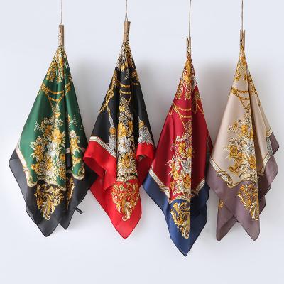 China Polyester Summer Satin Square Customize Head Wraps Design Neckerchief Scarf for sale