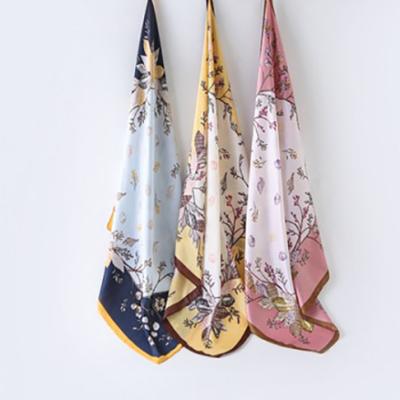 China Wholesale Hand Made Polyester Square Neck Floral Print Chiffon Braid Scarf for sale