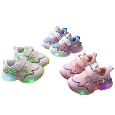 China New Round Kids Shoes Light Up LED Shoes Glow Fashion Cut Boys Girls Baby Sports Sneakers Lace Up Mesh Casual Breathable Shoes Soft Cut Unique for sale