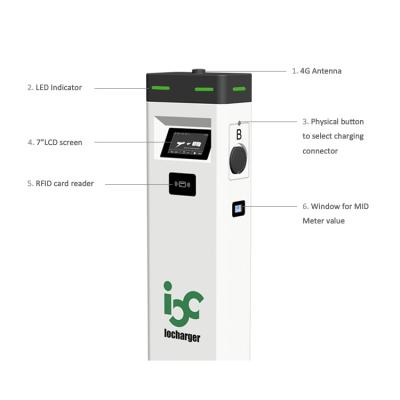 China Tier 2 IOCAP06C-7S Mode 3 EV Charger CE 14kW 22kW 44kW Outdoor Commercial EV Charging Station for sale