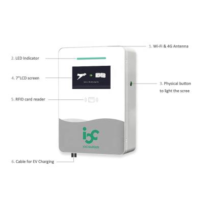 China Smart 7kW EV charging station with SAE J1772 and EV meter charger 11kW OCPP EV MI wallbox IOCAW05C for sale