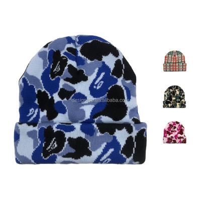 China Wholesale COMMON Acrylic Slouchy Hat Designer Cuff Jacquard Jacquard Winter Hats Beanies Wholesale COMMON Acrylic Skull Knit for sale