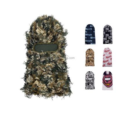 China COMMON Embroidery Logo Full Face Cover 3 Hole Rose Camouflage Balaclava Custom Designer Knit Hat Beanie Ski Mask for sale