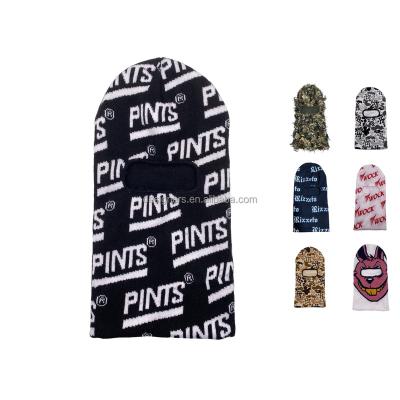 China JOINT Embroidery Logo Full Face Cover 3 Hole Pink Balaclava Custom Designer Knit Hat Beanie Ski Mask For Man for sale