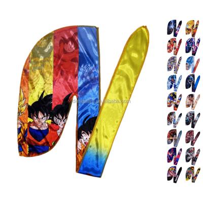 China Customized Breathable Anime Cartoon Vendor Hood Designer Silky Velvet Polyester Breathable Durag For Men for sale