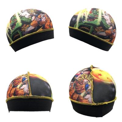 China Breathable Designer Polyester Spandex Durag Headband Headwrap Custom Wave Head Cap Wave Compression Hat for sale