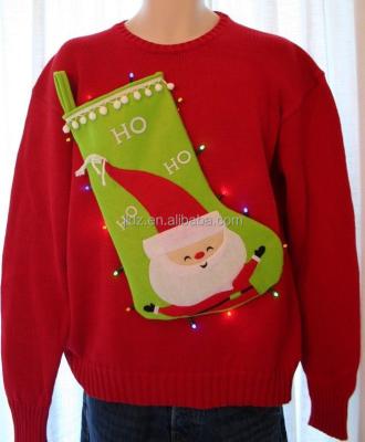 China Anti-pilling reindeer Christmas sweater with flashing LED lights! for sale