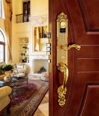 China 24K Gold Finish Villa Brass Fingerprint Door Lock with Password and IC Card for sale