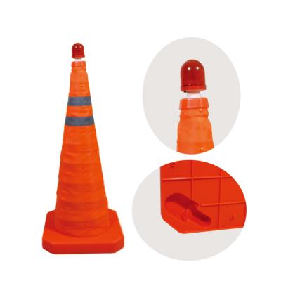 China Factory Price Long Life Reflective Collapsible Orange Plastic Traffic Cone With Led Lights For Safety for sale