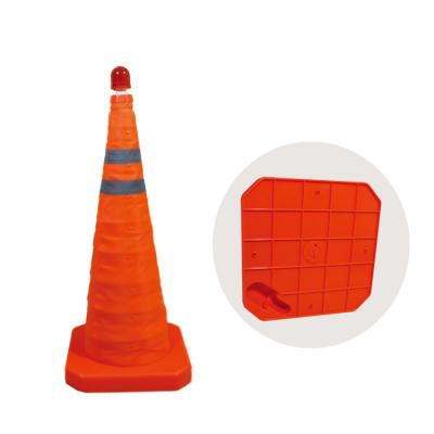 China Long Life Folding Road Safety Retractable Road Cone With LED Light for sale