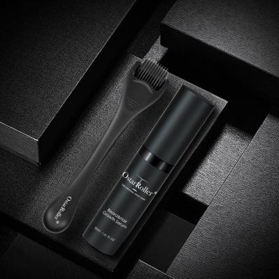 China Anti-Puffiness Customized Logo Packaging Color Handhold Black Derma Roller Kit With Serum Oil 540 Titanium Miconeedles For Hair Regrowth for sale