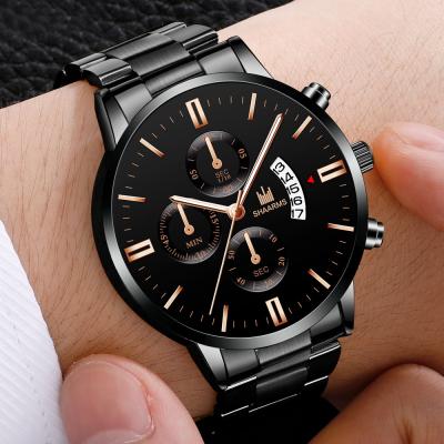 China Free Samples Non-Specific Fake Eyes Men's Non-Specific Three Eyes Steel Strap Steel Watch Casual Quartz Wristwatches With Calendar for sale