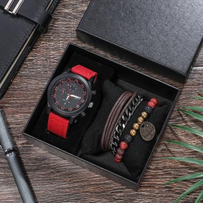 China Wholesale Fashion Waterproof 4 Piece Watch Set Leather Strap Life Beaded Quartz Watches Set For Men for sale