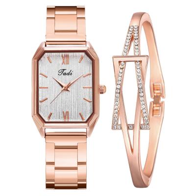 China Non-specific High Quality Alloy Strap Watch Set Fashion Simplicity Square Quartz Watch Strap Set For Women for sale