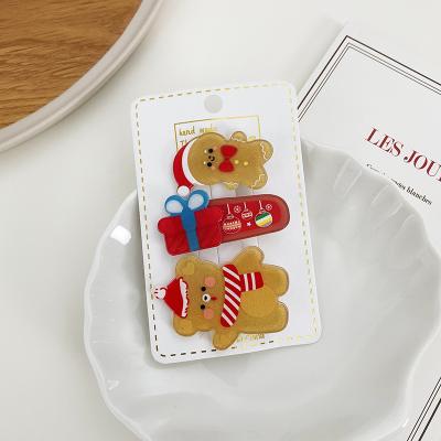 China Fashion Wholesale Christmas Hair Accessories Hair Clips 3 Pcs Set Girl Side Clips Cartoon Hair Clips for sale