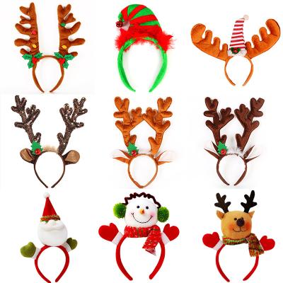 China Fashion Xmas Holiday Party Antlers Headband Girl Headwear Circle Cloth Christmas Headband With Bells for sale