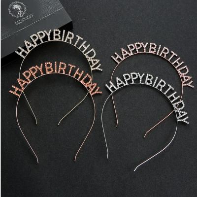 China Fashion Christmas Theme Hair Accessories Women Hair Accessories Women's Headbands Holiday Party Happy Birthday Rhinestone Letters Combine Headbands for sale