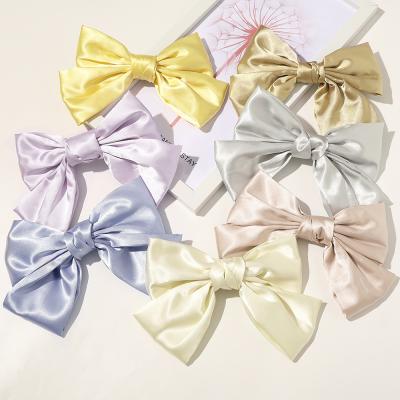 China Fashion Crocodile Hairpin Women Hair Accessories Platypus Clip Solid Color Bow Fabric Satin Ribbon Hair Clips for sale