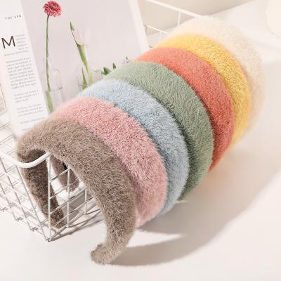 China Fashion Women's Hair Accessories Imitation Mink Plastic Headband Autumn Plush Winter Warm Headband for sale