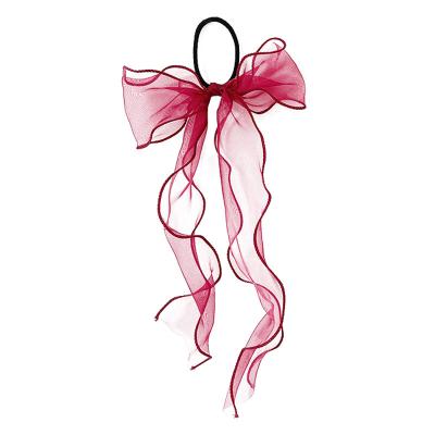 China Fashion 6 Colors Elastic Bow Knot Hair Ring Fairy Organza Ribbon Hair Tie Ponytail Holder Hair Tie for sale