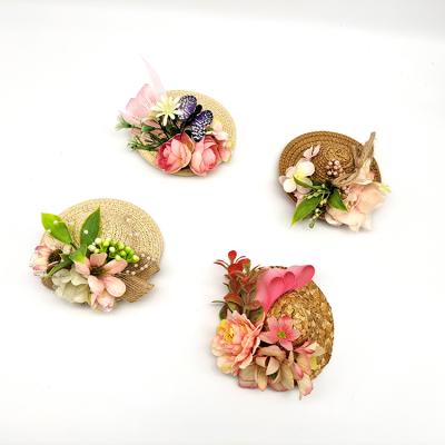 China Wholesale Modern Minimalist Hair Pin Emulation Flowers Decorate Small Straw Hat Hair Clip Hair Accessories Plastics Headwear for sale