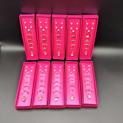 China Fashion High Quality Ladies Alloy Jewelry Accessories Set Zircon Necklace Earring Ring 8 Pcs Set Boxed for sale