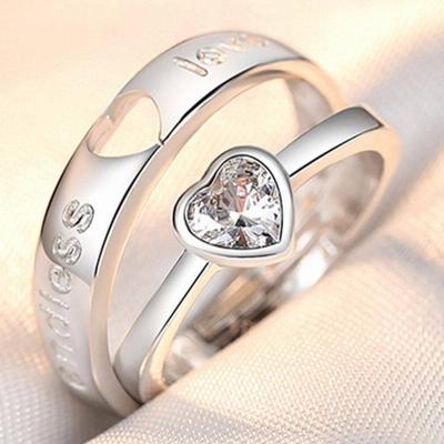 China Fashion Support Free Samples Korean Style Zircon Couples Matching Rings Ring Anniversary Gift Classic Plain Heart Couple Ring for sale