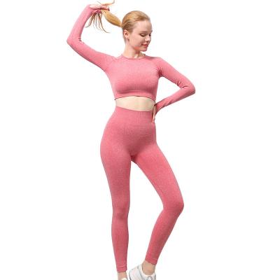 China Women One Color Clothing Breathable Sports Top And High Waisted Workout Leggings 2pcs Yoga Sets for sale