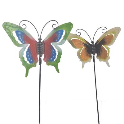 China Colorful Cute Iron Metal Garden Ornaments Garden Stake Decoration Butterfly Stake For Outdoor Decor for sale