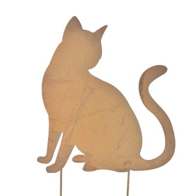 China Hot Selling Cheap Creative Outdoor Decorative Metal Rusty Cat Yard Stake Home and Garden Iron Stake for sale