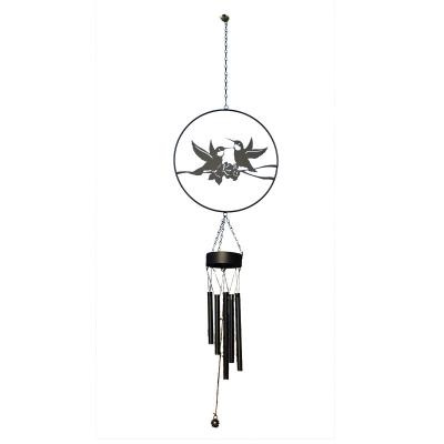 China Iron A Pair Of Magpie Pattern Black Wind Chimes Wind Bell Hanging Outdoor Hanging For Garden Ornaments Garden Wind Spinners for sale