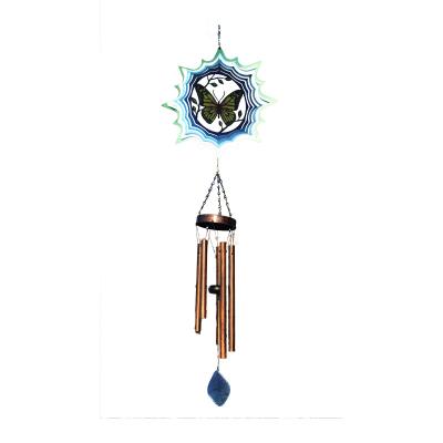 China Iron Mini Bell Wind Chime Garden Decoration Green Butterfly Shape Wind Bell Traditional Industrial Wind Spinner for sale