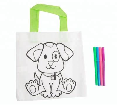 China Educational DIY Toys Cartoon Gift Tote Bag With Watercolor Cheap Nonwoven Pen for sale