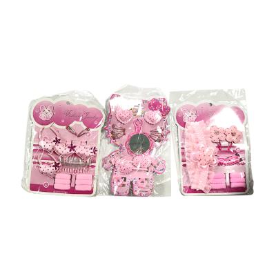 China Plastic Cute Pink Cartoon Bow Flower Heart Design Kids Babies Hair Accessories Set for sale