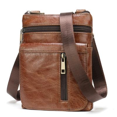 China Multi-Function Male Leisure Body Bags Small Cell Phone Shoulder Bags Cross Genuine Leather Pocket Men's Cell Phone Bags for sale