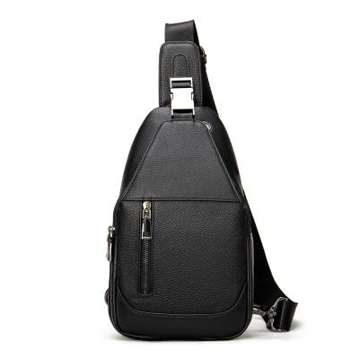 China Multifunctional Custom Black Cross Body Bags Waterproof Genuine Leather Single Strap Man Chest Bag Small Shoulder Bag for sale