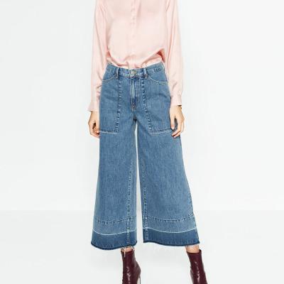 China Wholesale OEM Rocket Jeans Womens Wide Leg Cropped Breathable Leg Jeans for sale