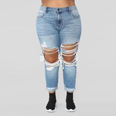 China Breathable Breathable Pants Plus Size Jeans Distressed Straight Ripped Jeans Denim Blue High Waist Ladies Customized Pants For Women for sale