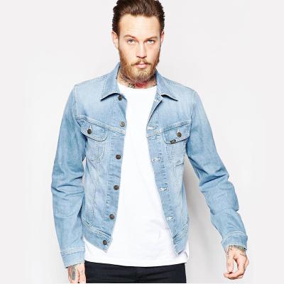 China Slim Fit Cowboy Denim Jacket Men's Viable Slim Fit Denim Jeans Rider Light Wash Stretch Cotton for sale