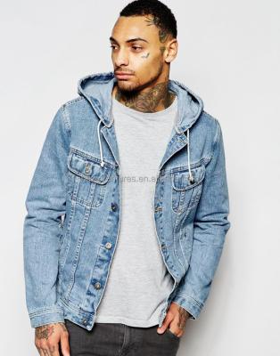 China Sustainable Sustainable Denim Jacket With Hood In Mid Wash Fashion Indigo Denim Washed Mens Jeans Jacket Denim Jacket Men for sale