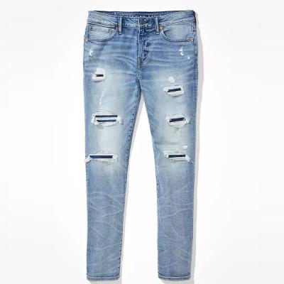 China Wholesale Custom Breathable Vintage Mens Blue Washed Sporty Skinny Jeans Ripped Denim Pants for sale