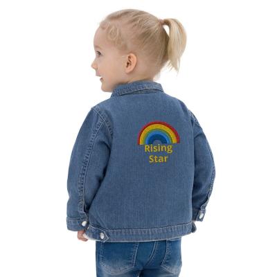 China Star Baby Denim Jacket Breathable Organic Rising Baby Clothes Blue Infant Rainbow Embroidered Jacket for sale