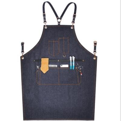 China SunYue Adjustable Blue Denim Lounge Apron Adlut Bartender Jean Apron BBQ Cowboy Apron for sale