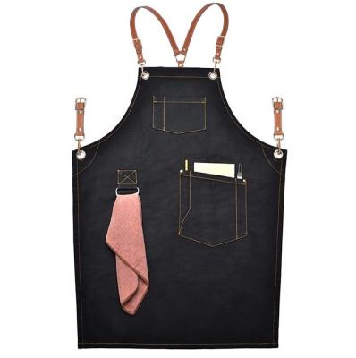 China Adjustable Cowboy Apron Denim Custom LOGO SunYue Black Jeans Salon Apron Adlut Bartender Apron BBQ Barber for sale