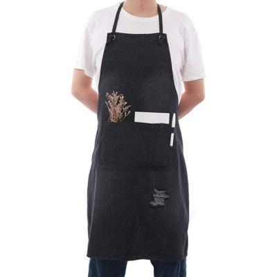 China SunYue Adjustable Blue Denim Apron With Pockets Fashionable 100% Cotton Jean Cooking Apron Adjustable Bib Apron for sale