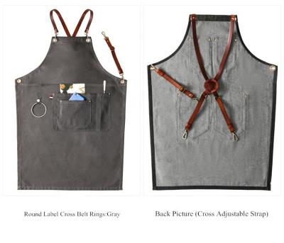 China Adjustable Cotton Denim Kitchen Apron Item And PU Leather Strap Men's Cotton Apron Customized LOGO Apron for sale