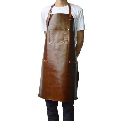 China SunYue Adjustable Genuine Leather Apron Grill BBQ Aprons With Logo BBQ Barber Apron With Genuine Leather Straps for sale