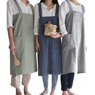 China Custom 100% Canvas Apron Gray Natural Large Size Linen Adjustable High Quality Cotton Apron Wholesale for sale