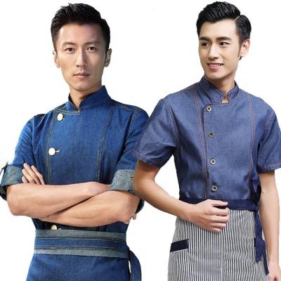 China SunYue Breathable Denim Indonesia Chef Uniform Design Japanese Clothing Coat Japanese Chef Jacket for sale