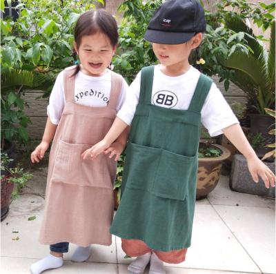 China SunYue Kids Adjustable Apron for Painting Chef Apron Gray Cotton Linen Kids Apron for sale